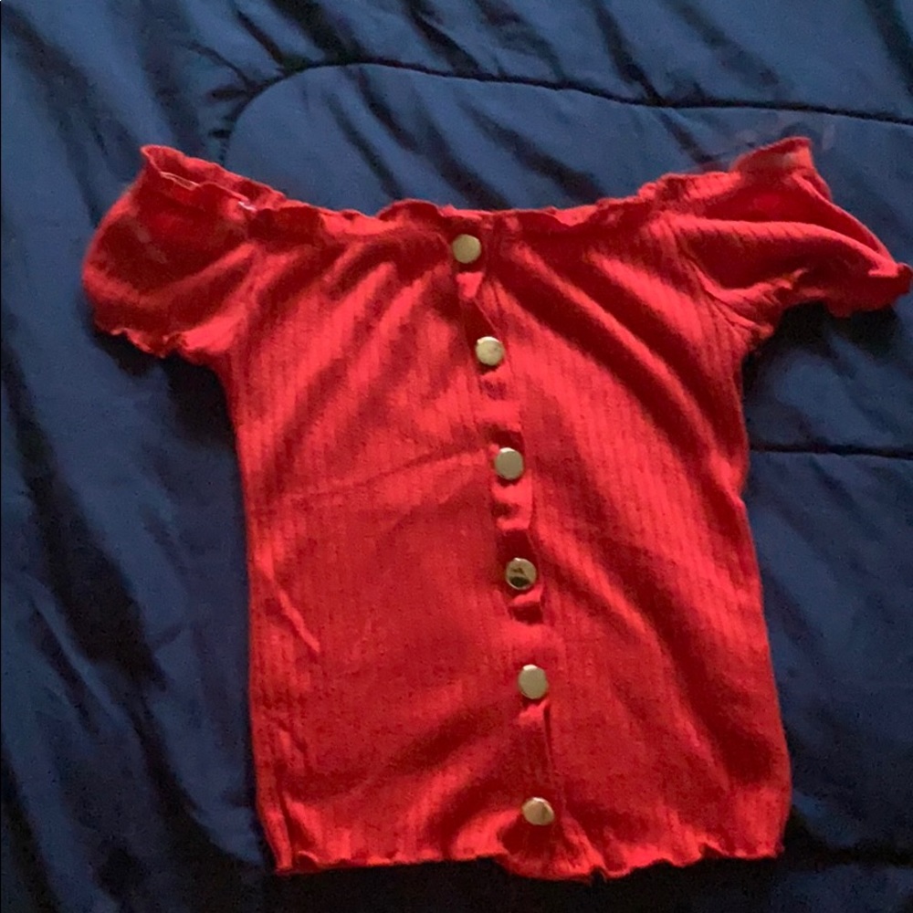 Red button up crop top